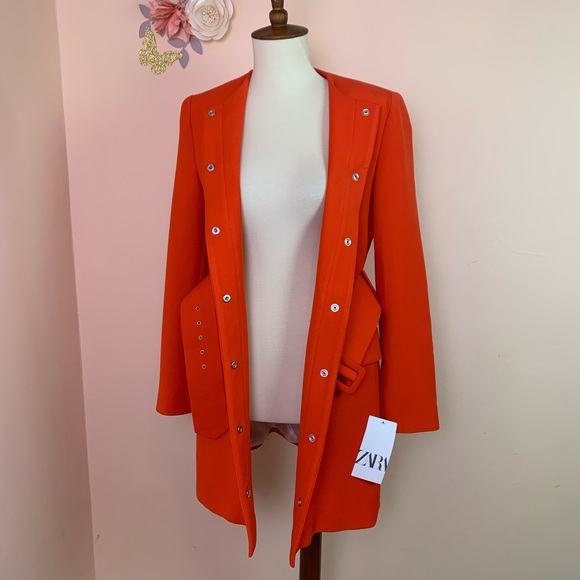 New! ZARA Orange Belted Frock Blazer Coat - Picture 7 of 13
